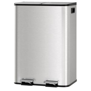 GarveeHome 2 x 30L gal Stainless Steel Double Trash Can with Lid for Kitchen, Large Dual Trash and Recycle Bin Combo, Step-on Kitchen Metal Garbage Cans, PP Inner Buckets, Liner Rim, Silver