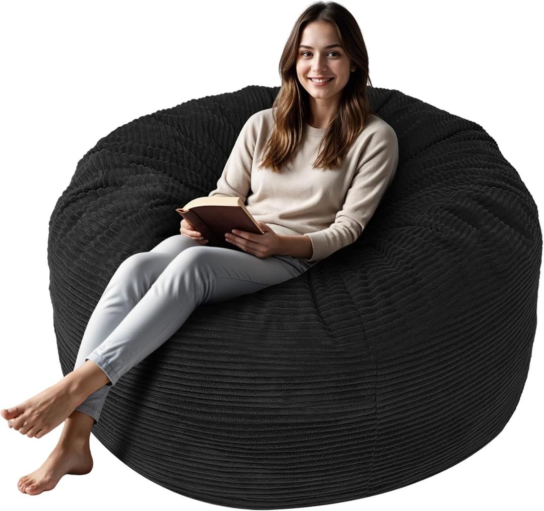 Bean Bag Chairs for Adults, 4FT Bean Bag Chairs with Plush Microfiber Removable Cover, Giant Bean Bag Chairs with Memory Foam Big Sofa Bean Bag Chairs for Reading, Gaming Cozy Chair, Black