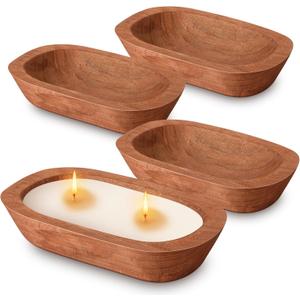 FoldTier 4 Pcs Wooden Dough Bowl Bulk Wood Decorative Rustic Wooden Bowls Wedding Table Centerpiece for Living Room Home Dining Room Kitchen Easter Decoration(Brown,10'' X 6'' X 2'',Classic)