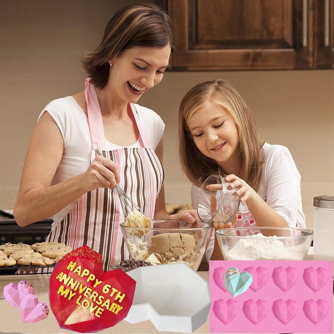 Breakable Heart Mold Kit for Chocolate With Hammer  8 Cavity Diamond Shaped Silicone Mold for Baking, 8.8" Large Valentine Candy Making