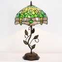 WXCFCD Tiffany Table Lamp Stained Glass Desk Lamp 12X12X19 Inches Reading Light Decor Bedroom Living Room (Yellow Green Dragonfly Style)