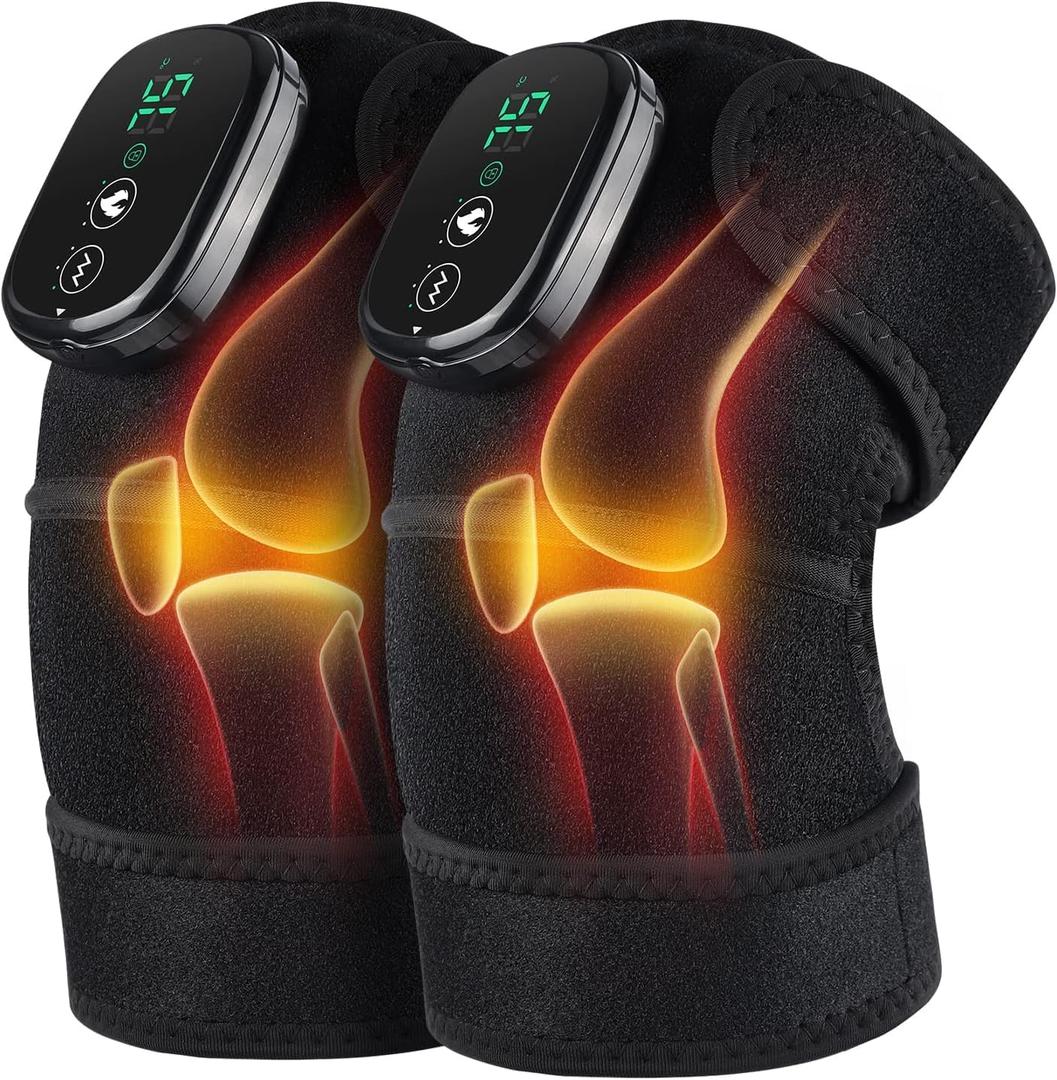 Knee Massager FSA Eligible, Knee Heating Pad for Arthritis, Heated Knee Massager with Heat and Vibration, Heated Knee Wrap Black (2 pcs black)