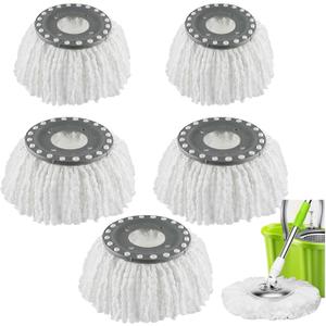 YWSHF 5 PCS Spin Mop Heads Replacement Refill for Old Hurricane Mr.Clean 360 Spin Magic Rotating Round Mop Microfibre Universal Spin Mop Heads Clean Mop Head Refill for Standard Mops (White-5PCS)