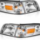 WEELMOTO for 2006-2011 Mercury Grand Marquis Headlights Assembly Replacement for 06-10 Grand Marquis Headlights Assembly Pair Headlamp+ Corner lamp (Clear Lens I Chrome Housing I Amber Reflector)