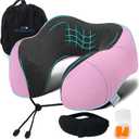 Adjustable Travel Pillow for Neck Support & Comfort, Lightweight Memory Foam Travel Neck Pillow for Sleeping - Washable & Breathable Plane Pillow for Traveling with Eyemask, Earplug & Carry Bag (Dazzle Pink)