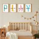 Set of 4 Framed Kids Playroom Wall Art Prints, 12x16' Toddler Nursery Canvas Artwork for Children's Bedroom