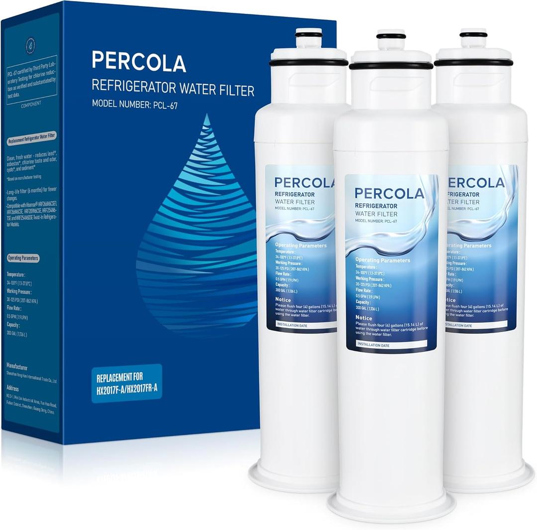 HX2017FR-A Water Filter, Compatible with Hisense HX2017F-A, HRF266N6CSE1, HRF266N6CSE, HRF209N6CSE, HRF254N6TSE, HRF254N6DSE, HRF210N6CBE, Mora MRF211N6CSE, MRF266N6CSE, 3 Pack