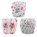 Babygoal Reusable Baby Girl Swim Diapers 3 Pack - Adjustable Washable for 0-8 Months Infants - Ideal for Swimming Lessons - Flower Design (Small, 01 Rose & Peach Blossom)