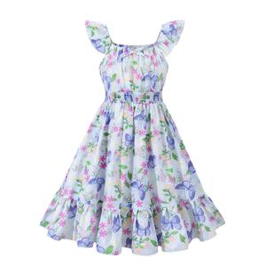 Girls Summer Floral Dresses A Line Halter and Ruched Ruffle Hem High Waist Spring Midi Dress Girls Purple Butterflies Dresses Size 10 for Teens (White)