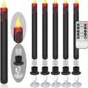 Halloween LED Flameless Taper Candles Black Red Drip with Remote Timer, 6 Pcs Candlesticks with 3D Flickering Flame for Home Fall Indoor Decorations(0.85 x 10.6 Inches)