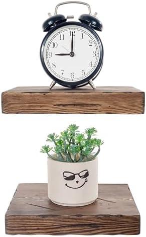 BGMG Small Wood Floating Shelves for wall 8 inch,Distressed Rustic Wooden Wall Mount Shelves for Bathroom Living Room Bedroom Kitchen Farmhouse Set of 2-8x6.7x1.25 inch- Walnut