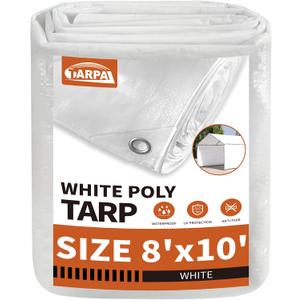 TARPAL 8'x10' White Tarp Waterproof 7.5 mil Medium Duty All Purpose Poly Tarps Cover Waterproof,Snow Proof UV Protection,Rip and Tear Proof,Poly Tarpaulin