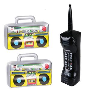 3PCS Inflatable Boombox and Mobile Phone - 80s 90s Party Supplies Decorations Cosplay Props - Rappers Hip Hop B-Boys Costume Accessory
