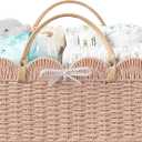 HBlife Baby Diaper Caddy, Paper Rope Storage Baskets Nursery Bin with Removable Divider, Portable Car Organizer for Diapers, Baby Shower Gifts, Newborn Essentials Must Haves (Large, Pink)