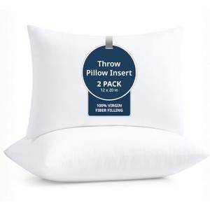 LANE LINEN 12x20 Pillow Insert - Pack of 2 White Decorative Pillows for Sofa Bed, Fluffy Pillow Inserts for Cushion Covers, Bed, Couch Pillows for Living Room