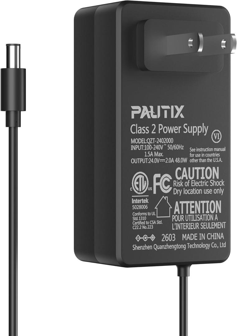 PAUTIX 24V DC Power Supply Adapter 24Volt 2A 48W Low Voltage LED Driver Transformer with 5.5 x 2.1mm US Plug for LED Strip,CCTV Camera,COB LED Lighting,Suit 1.5A 1A 0.5A Device Power Source