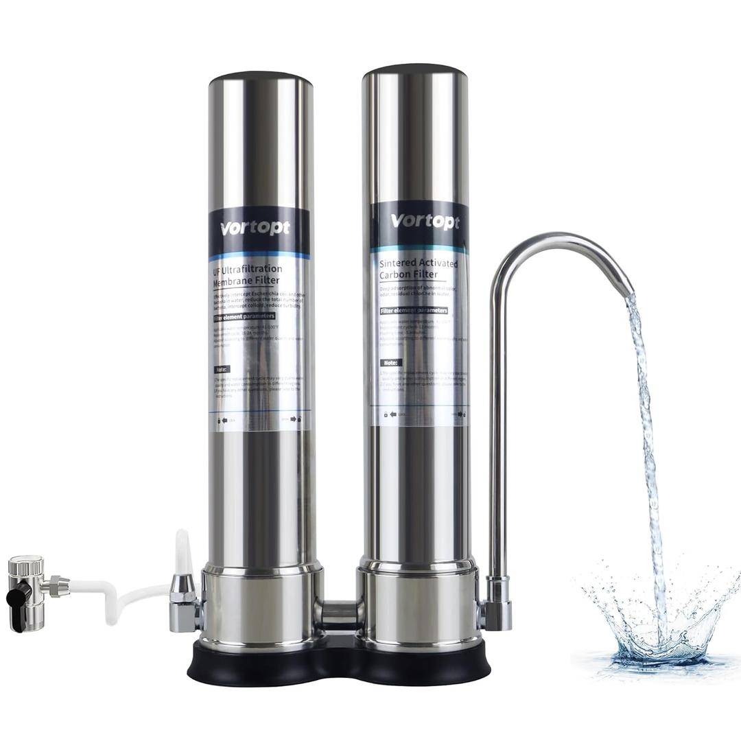 VORTOPT Countertop Water Filter System,Direct Connect Water Filtration-0.01m Filtration Reduces PFOA/PFOS,Chlorine,Heavy Metals,Bad Odors-C2 and UF Filter