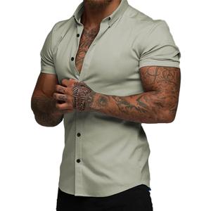 JMIERR Men's Muscle Fit High Stretch Wrinkle-Free Button Down Dress Shirts Summer Casual Short Sleeve Shirt (Green, M)
