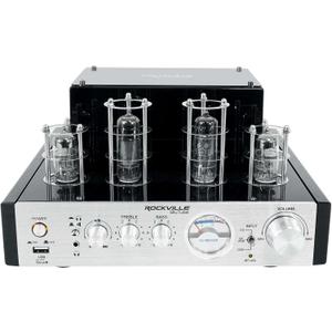 Rockville BluTube 70W Tube Amplifier Stereo Receiver, Bluetooth, EDR, Compact Design, Warm Sound, for Home Audio Enthusiasts