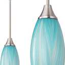 EDISHINE Pendant Lights Kitchen Island, Blue Handcrafted Art Glass, Blown Glass Pendant with 5.12 Dia x 11.40 H Shade, Teal with Gold, Adjustable Brushed Nickel Rods, Hardwired Over Island Bar, E26