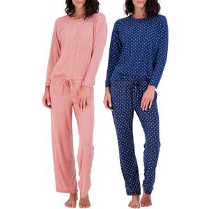 Real Essentials 2 Pack: Women's Pajama Set - Choose from Short Sleeve with Pocket or Long Sleeve without Pocket