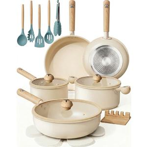 Astercook Pots and Pans Set Non Stick, Ceramic Cookware Set Non Toxic, 18 Pcs Dishwasher Safe Induction Cookware for Everyday Cooking & Kitchen Gifts