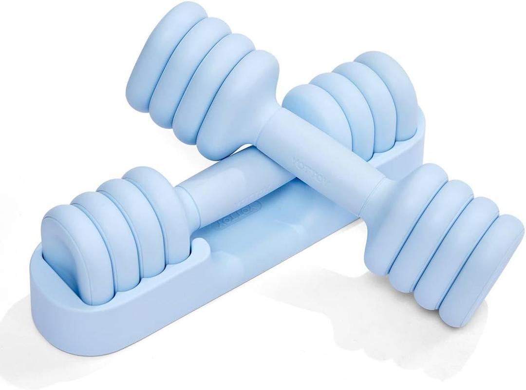 YOTTOY Adjustable Dumbbell Set of 2, 4-in-1 Hand Weights for Women at Home, Compact Free Weights Dumbbells Set with Soft Grip and Base, 2-5 lbs Each for Home Gym (Blue)