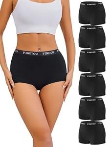 FINETOO Womens Cotton Boy Shorts Underwear Full Coverage Soft Boxer Briefs Panties for Lady Girls 6 Pack(M) Black