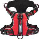 PoyPet No Pull Dog Harness, No Choke Front Clip Reflective Dog Vest with Soft Padded Vertical Handle, 3 Leash Attachments for Small Medium Large Dogs (Red,S)