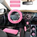 Frienda 10 Pcs Fluffy Car Steering Wheel Covers Handbrake and Gear Shift Cover Seat Belt Shoulder Pads Diamond Mat Ignition Ring Ball Key Chain Armrest Box Mat Car Accessories Set(Pink)