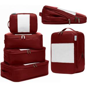 6-Pack Large Compression Packing Cubes for Travel - Lightweight Compression Packing Cube Set, Water-Resistant Luggage Organizer Bags & Suitcase Organizers, Travel Cubes for Carry-On, Checked Luggage (Burgundy)