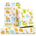 Gift Wrapping Paper for Baby Boys Girls Infant Kids, 6 Sheets Forest Animals Lion Giraffe Elephant Monkey Crocodile Wrapping Paper Sheet, 20 x 30 Inch Gift Paper for Baby Shower Birthday Kindergarten, Pack of 2