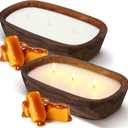 Threlaco 2 Pack Wood Dough Bowl Candle Jar Candle Decorative with Wick Scented Candles Soy Gifts for Men Women Farmhouse Table Centerpiece Home(Apple and Cinnamon)