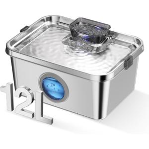 PETIMI Dog Water Fountain, 3 Gallons Stainless Steel Dog & Cat Water Fountain, Large Pet Water Fountain for Multiple Pets, Ultra Silent, Wide Mouth, Safety Lock, 3 Filters Included, Smart Water Pump