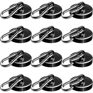 E BAVITE Carabiner Magnetic Hooks, 110LBS Strong Black Magnetic Hooks Heavy Duty with Swivel Carabiner Hook, Great for Hanging for Cruise, Garage, Kitchen, Refrigerator, Locker (12-Pack)