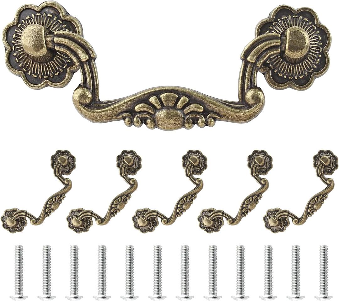 Uenhoy 6 Pcs 3 Inch Bail Handle Drop Pulls Vintage Drop Bail Drawer Pulls Antique Bronze Cabinet Pull Handles (3" Hole Spacing, 4" Total Length)