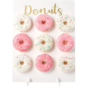 Donut Stand for Party, Donut Wall Holders for Table, Reusable Wood Doughnut Pegboard for Baby Showers, Bridal Shower, Birthday, Wedding, Holds 9 Donuts