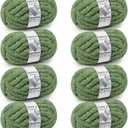 Chunky Yarn for Hand Knitting - #10 Chunky Chenille Yarn, Jumbo Big Thick Chunky Yarns for Crocheting, Super Bulky Chunky Knit Blanket Yarns, 8 Skein (25 yds 8 oz Each Skein), Smoky Green