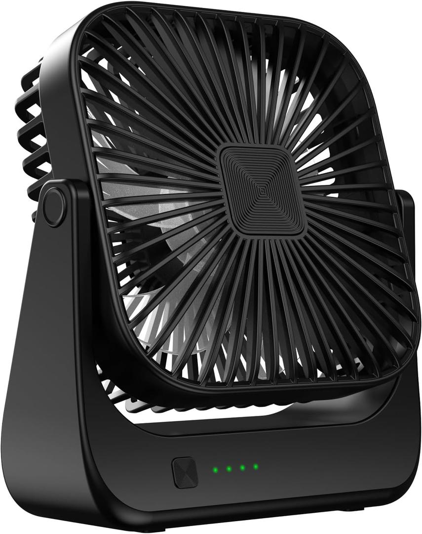 OLV Desk Fan 4 Speeds Stronger Cooling Airflow Portable Small Fan Rechargeable Ultra Quiet Personal Mini Fan for Office,Bedroom,Home Kitchen Outdoor Activities Adjustable 360 Tilt Head Black