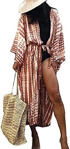 Chunoy Women Loose Open Front Long Kimono Cardigan Beach Wear Cover Up