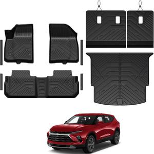 Floor Mats for Chevy Blazer Gas 2019-2026, All Weather Floor Mats Trunk Cargo Liner with Backrest Protectors and Door Sill Guards Accessories, Full Coverage Set (Not fit EV Models)