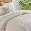 WARMDERN Linen Cotton Quilts Set Queen Size, 100% Cotton Khaki Quilt Bedspreads with Box Stitched, 3 Pieces Soft Lightweight Bedspreads Coverlet with 2 Pillow Shams for All Season, Khaki, 90x96 inches