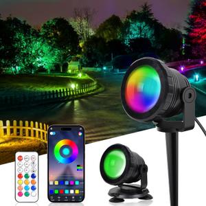 ASTRAEA RGB Outdoor LED Spot Lights, 12W Color Changing Landscape Spotlights Lighting with Remote Control & APP, Music Sync & Timer, Waterproof Spotlights Uplighting for Yard Garden Pathway, 2 Pack