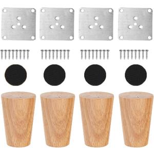 Set of 4 Nature Wood Furniture Leg, 3 Inch Round Sofa Feet Replacement Legs, Chair Bed Closet Cabinet Furniture Feet with Metal Mounting Plates,Screws, Floor Protector Pads for Table Couch