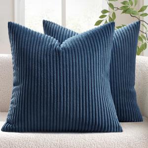 MIULEE Winter Pack of 2 Corduroy Soft Soild Decorative Square Throw Pillow Covers Set Cushion Cases Pillowcases for Sofa Bedroom Couch 18 x 18 Inch Navy Blue