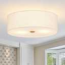 16 Inch Flush Mount Ceiling Light Fixture 3-Light Drum Modern Gold Ceiling Light Fixture Dimmable Close to Ceiling Light Fixture with Fabric Shade for Living Room Hallway Entryway Bedroom