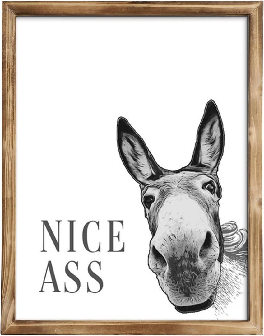 MODE HOME 14 x 11" Funny Bathroom Wall Art, Humorous Bath room Decor Wall Art with Torched Brown Wooden Frame, Decorative Bathroom Pictures Wall Decor