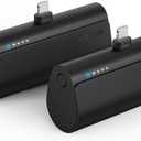 VEGER 2 Pack Portable Chargers for iPhone, 5000mAh Mini Fast Charging Power Banks 20W PD Portable External Battery Compatible with iPhone 14, 13, 12, 11, 8, 7, XS Max, Pro Max, AirPods (Black+Black) (C Black+Black)