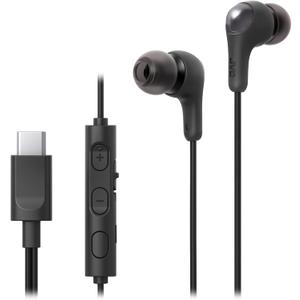 JVC Gumy Connect USB-C Wired Earbuds Headphones, Delay-Free for Videos and Gaming, Built-in DAC Reduces Noise and Improves Sound Quality, 9.2 mm Diameter Neodymium Drivers - HAFR9UCB (Black) (Compact)