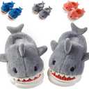 Fiedaz Boys Girls Shark Slippers for Toddler Kids - Cute Plush Warm Non-Slip Indoor Bedroom Winter Shoes (1-1.5 Big Kid, Half Heel Grey)